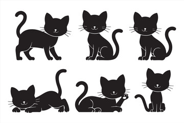 Naklejka premium Cartoon Cat Silhouettes in Various Poses and Styles