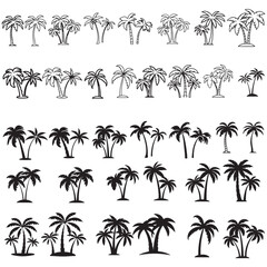 Set of palm trees silhouette. 