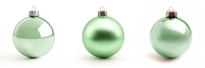Christmas celebration decoration holiday banner template greeting card banner panorama - Group set collection of mint green christmas baubles balls ornaments, isolated on white background