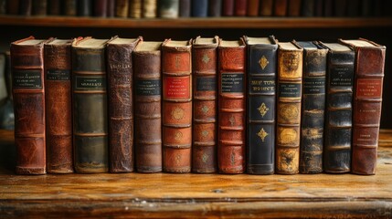 a row of leather books