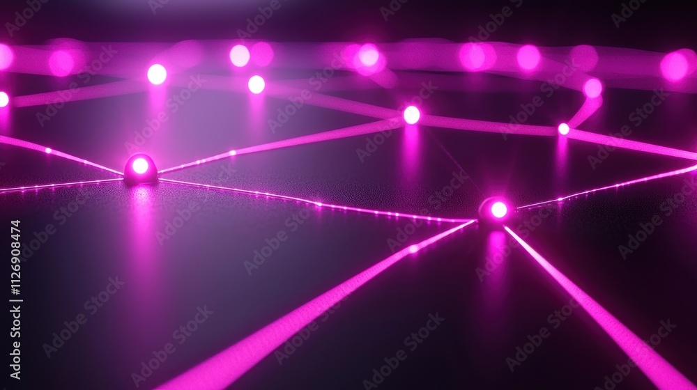 Poster abstract network of glowing pink nodes and lines.