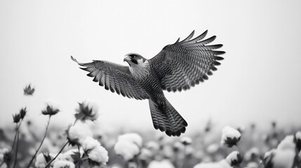 Obraz premium Majestic Peregrine Falcon in Flight Over a Cotton Field