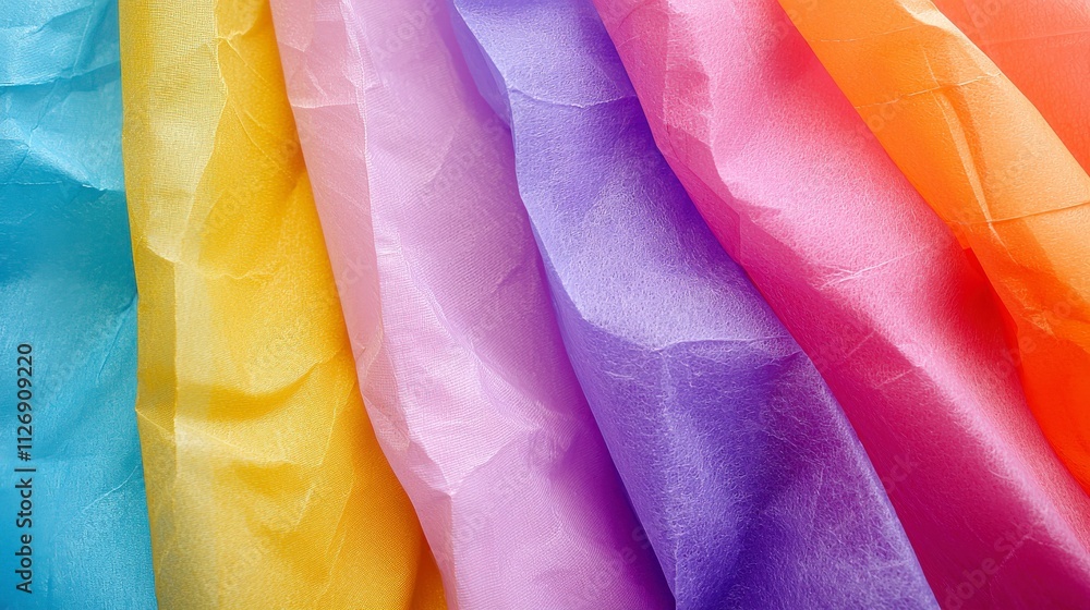 Poster Vibrant tissue paper sheets stacked neatly for crafting projects colorful display indoor top view creative inspiration