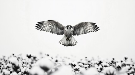 Majestic Gyrfalcon in Flight over a Snowy Field