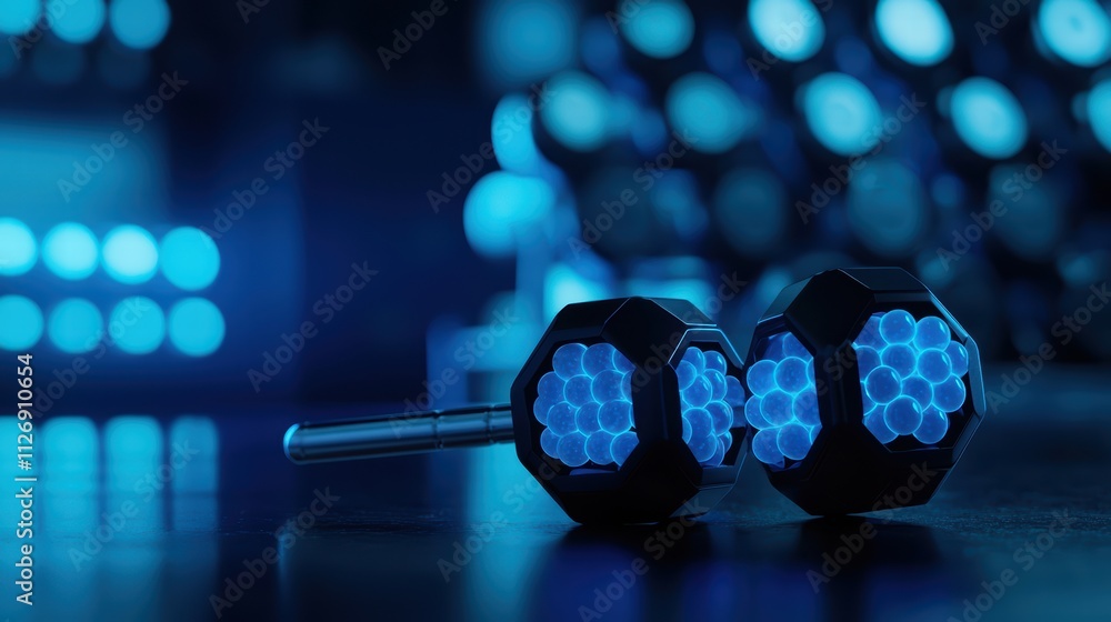 Poster the image features stylish wireless earbuds with a unique hexagonal design, illuminated in a vibrant