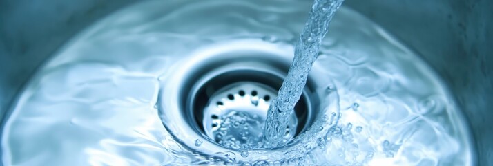 Stunning Close-up of Running Water in a Modern Kitchen Sink, Showcasing Dynamic Flow Pattern