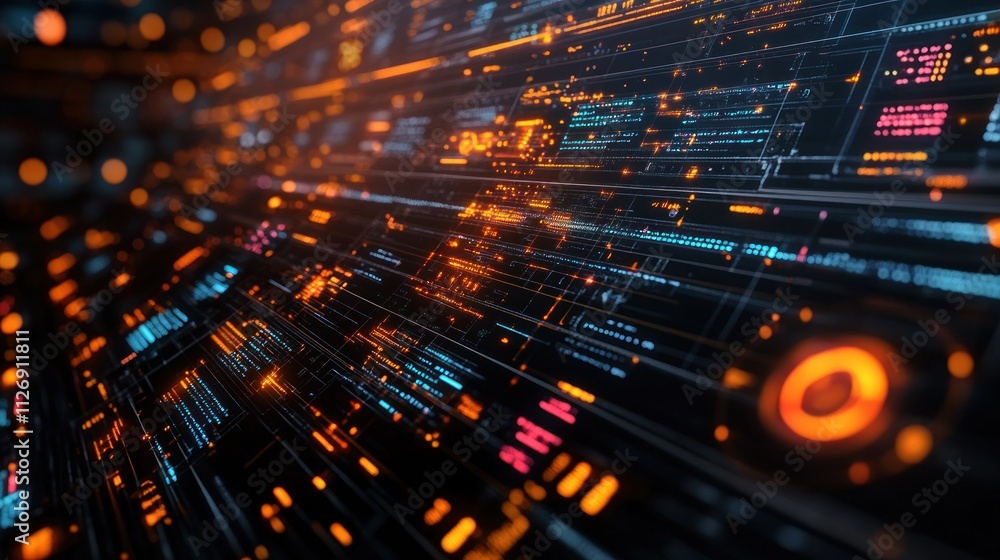 Poster abstract digital data visualization with vibrant colors.