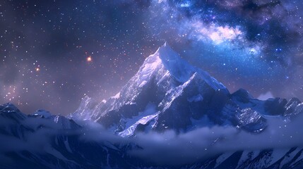 Majestic Mountain Under Starry Night Sky with Cosmic Wonders