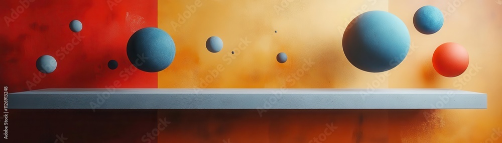 Poster a colorful abstract image featuring floating spheres against a warm background, creating a sense of 