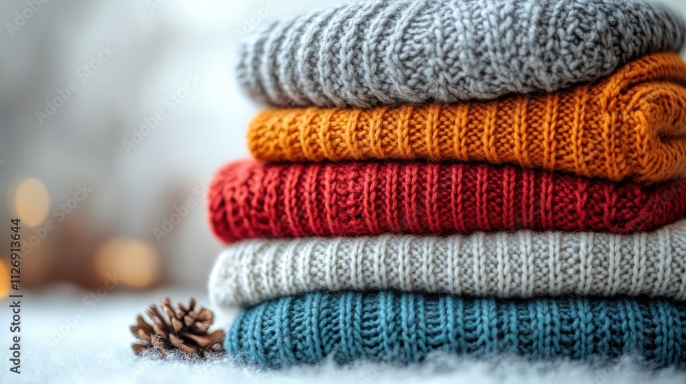 Poster a stack of sweaters on a white background