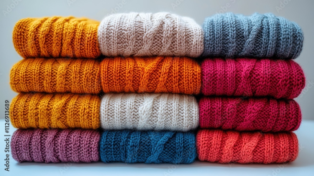 Poster a stack of sweaters on a white background