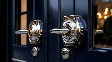 Two doors with a gold handle and a silver knob