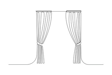 Hand-drawn curtains continuous line drawing. Window curtain outline vector isolated on white background.