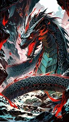 Fototapeta premium A black dragon illustration 