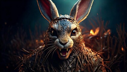 Scary easter bunny from horror, concept of evil deadly rabbit. Generative AI