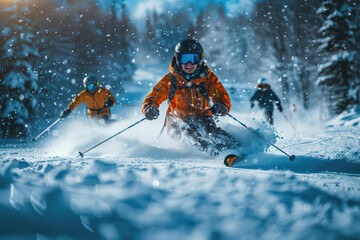 Joyful Adult Skier Enjoys Winter Adventure in Bright Snow