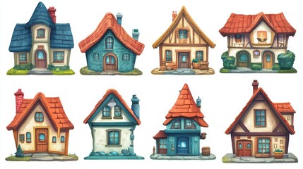 Illustration. A set of houses for games in cartoon style, on a white background