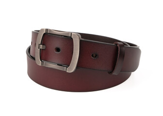 Dark Red-bordo Leather Belt with Metal Buckle