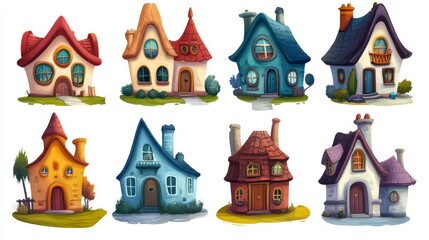 Illustration. A set of houses for games in cartoon style, on a white background