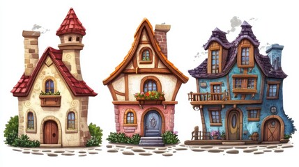Illustration. A set of houses for games in cartoon style, on a white background
