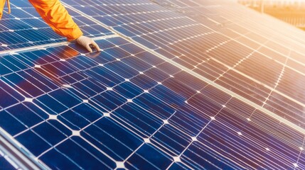 Solar Panel Inspection at Renewable Energy Facility Urban Environment Technical Overview Close-Up...
