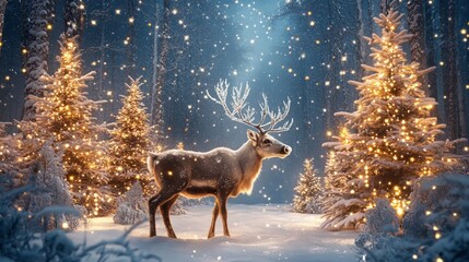 Fototapeta premium Winter wonderland scene with reindeer snowy forest nature photography enchanting atmosphere magical mood
