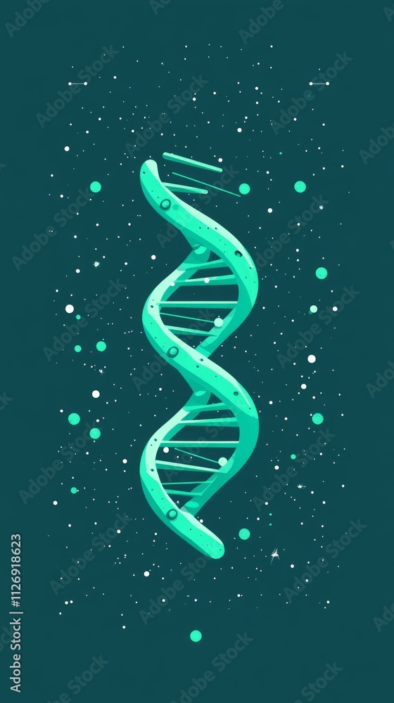 Poster a visual representation of a dna helix intricately designed against a starry background, illustratin
