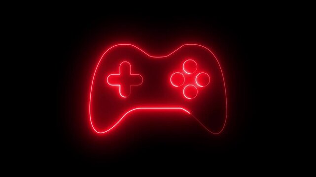 Wireless Game Controller. Glowing neon line Game pad icon isolated on black background. Game controller.