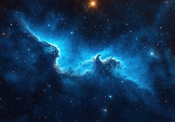 Naklejka premium A blue nebula with stars and galaxies in the background
