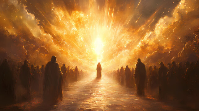 Rapture of souls in glorious light. Rapture. Illustration