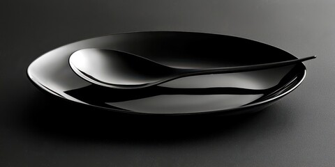 Black plate with a spoon on it