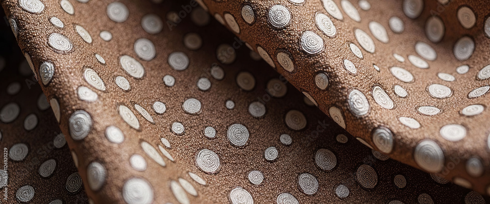 Poster a brown and white fabric with a pattern of small circles. the circles are evenly spaced and the fabr