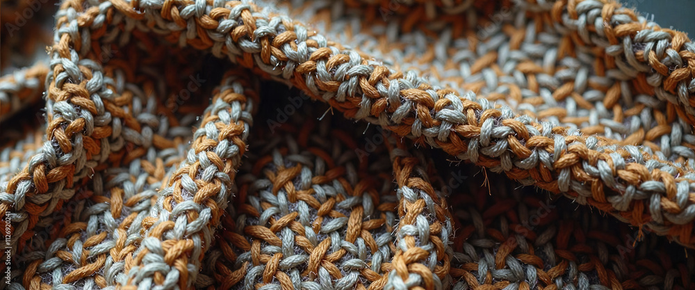 Aufkleber a piece of fabric with a pattern of knots and loops. the fabric is tan in color. concept of warmth a