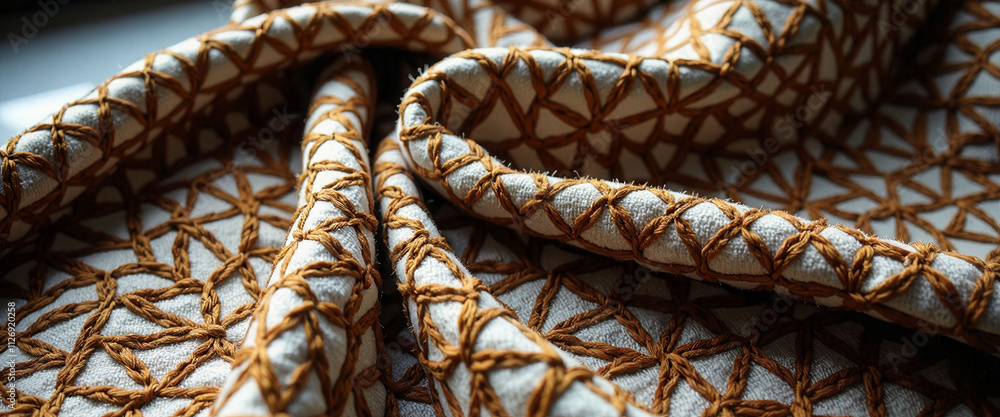 Aufkleber a piece of fabric with a pattern of knots and loops. the fabric is tan in color. concept of warmth a