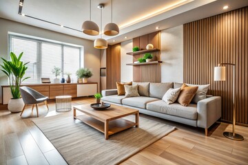 Fototapeta premium Minimalist Interior Macro Photography: Close-up Textures & Details of Modern Home Design