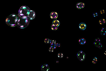 Soap bubbles isolated on a black background