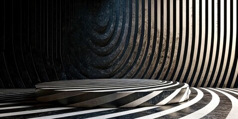 Black and white striped table with a circular top