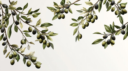 Olive branches with green and black olives against a light background