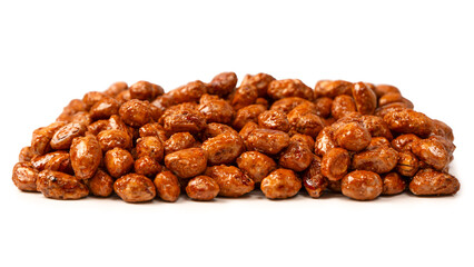 Tasty sweet roasted peanuts isolated on a white background.