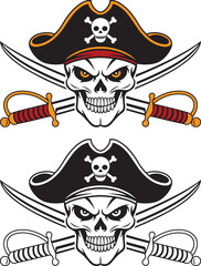 Pirate Skull silhouette isolated on a white background.