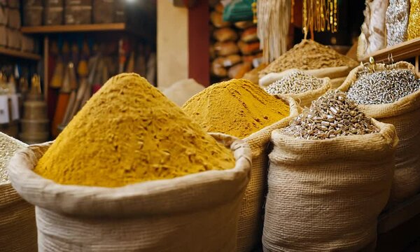 Aromatic Spices and Metal Goods in a Vibrant Middle Eastern Market