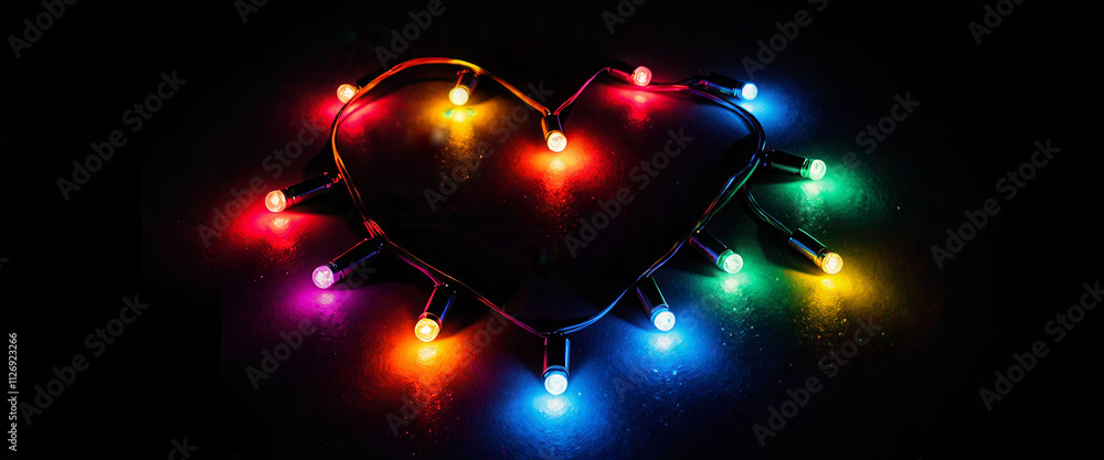 Poster a heart made of colorful lights. the lights are arranged in a way that they form a heart shape