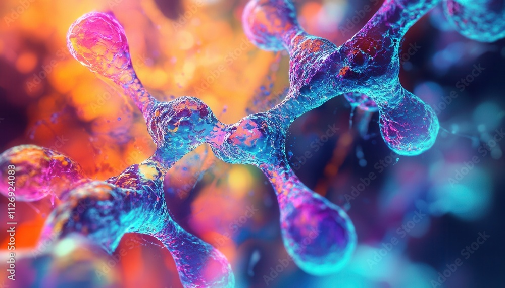 Poster colorful 3d visualization of cellular structures with abstract features and vibrant background
