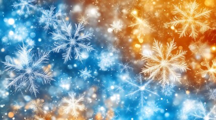 Sparkling Winter Snowflakes Blue And Gold Background