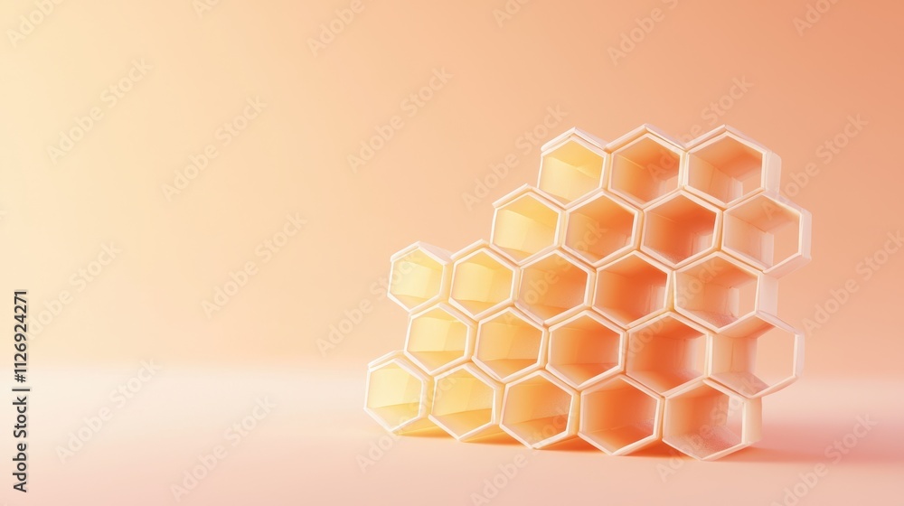 Poster small honeycomb structure resting on soft pastel background with light gradient