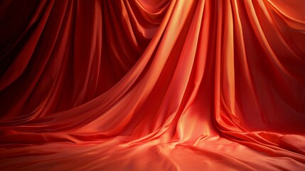 Fototapeta premium Draped orange fabric with elegant folds and texture