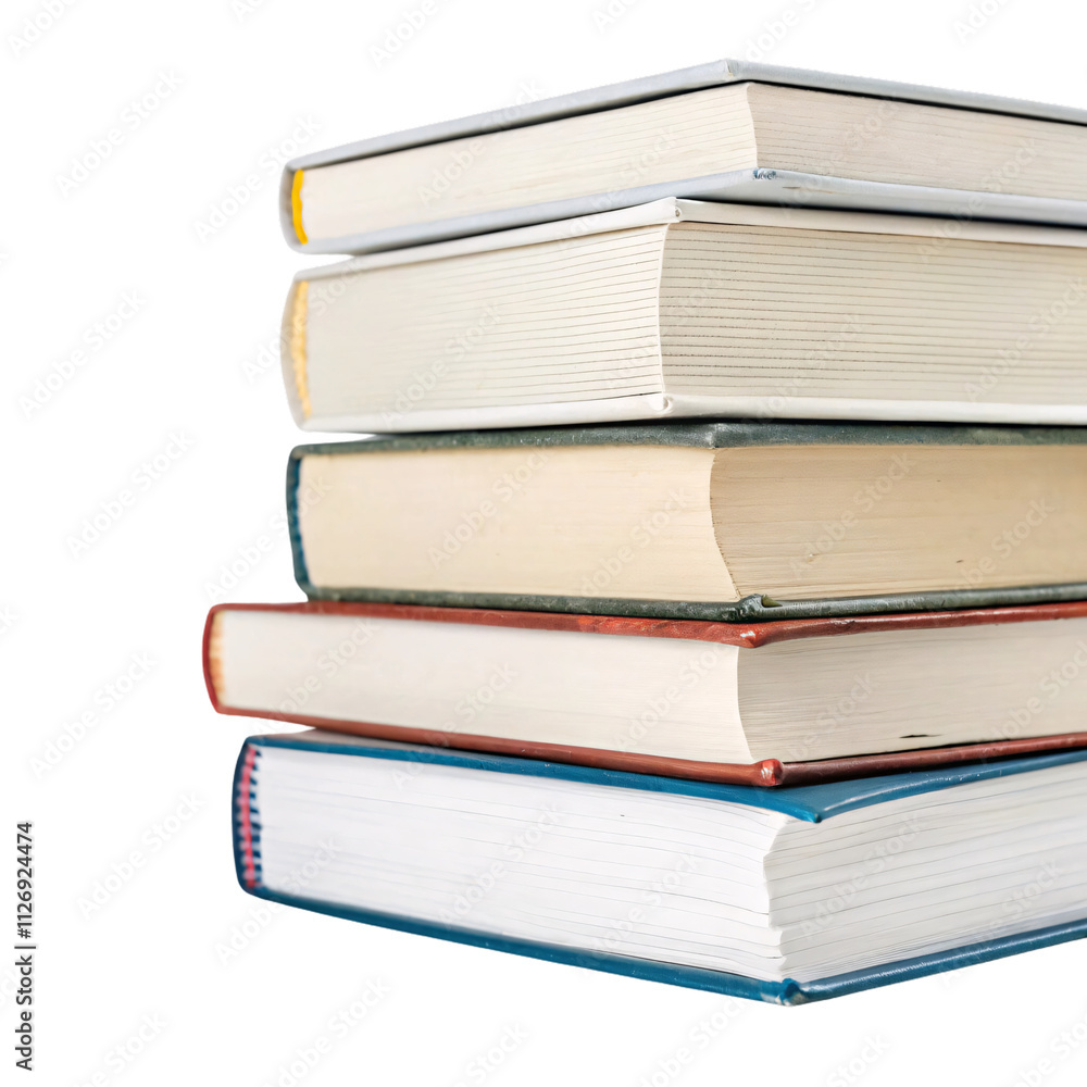 Poster a neatly piled stack of books with colorful bindings and crisp, unevenly aligned pages. a testament 