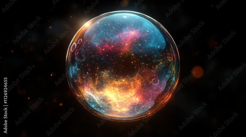 Poster abstract 3d animation of a colorful bubble on black background video loo