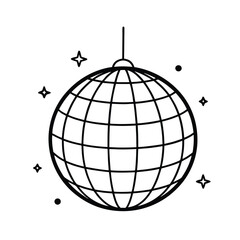 globe with disco ball in sign line art icon vector silhouette illustration for photo overlays, t-shirt print, and flyer poster design