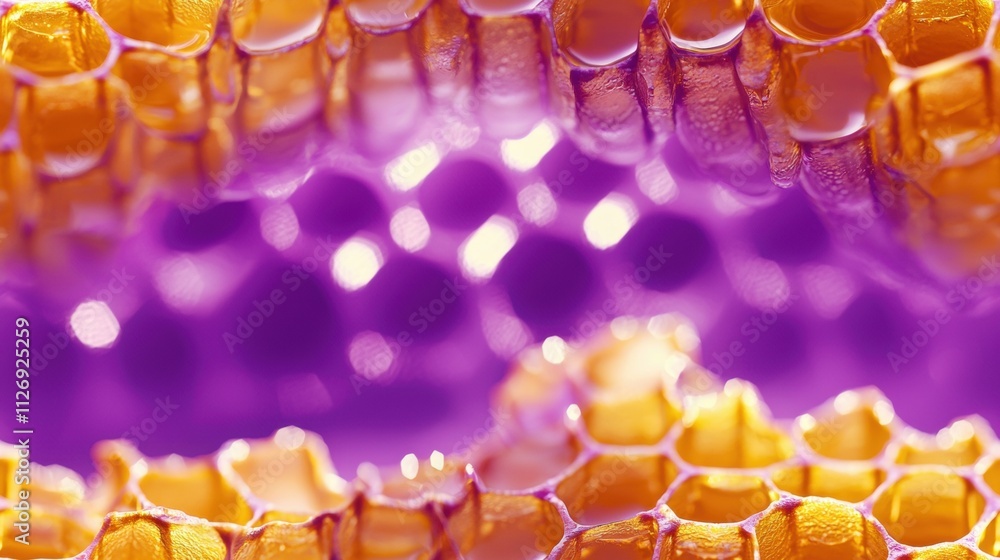 Poster large honeycomb piece floating in midair with vibrant colors and light reflection for nature and abs